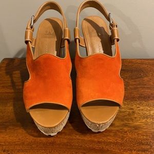 Dolce Vita Orange Suede Wedge Sandals, size 7.5